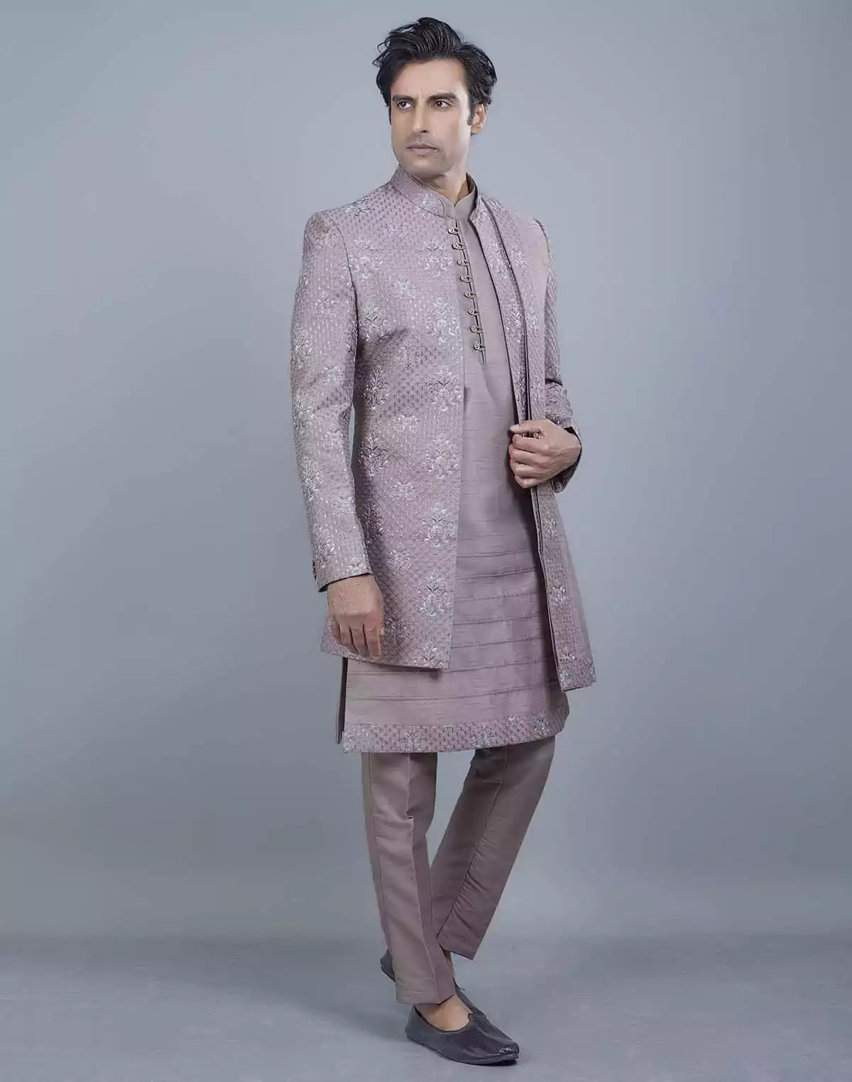 Image of Attractive Colorful Thread Embroidery work Open Jacket With Dupatta
