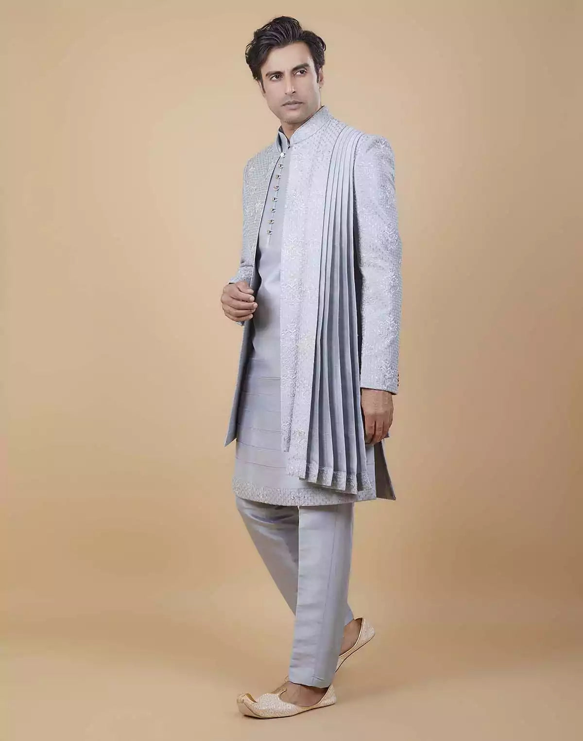 Image of Stylish Colorful Thread Embroidery work Open Jacket With Dupatta