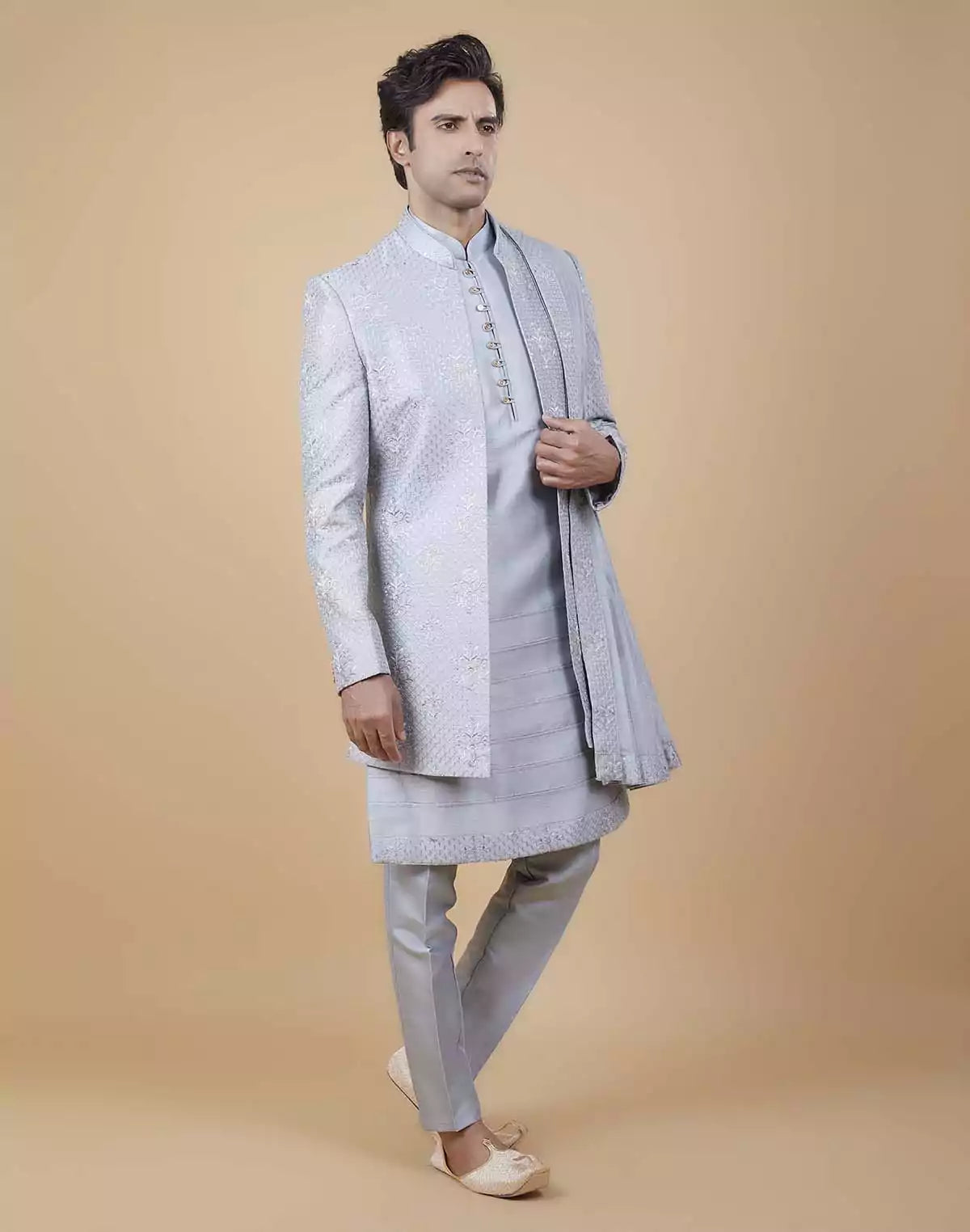 Image of Stylish Colorful Thread Embroidery work Open Jacket With Dupatta
