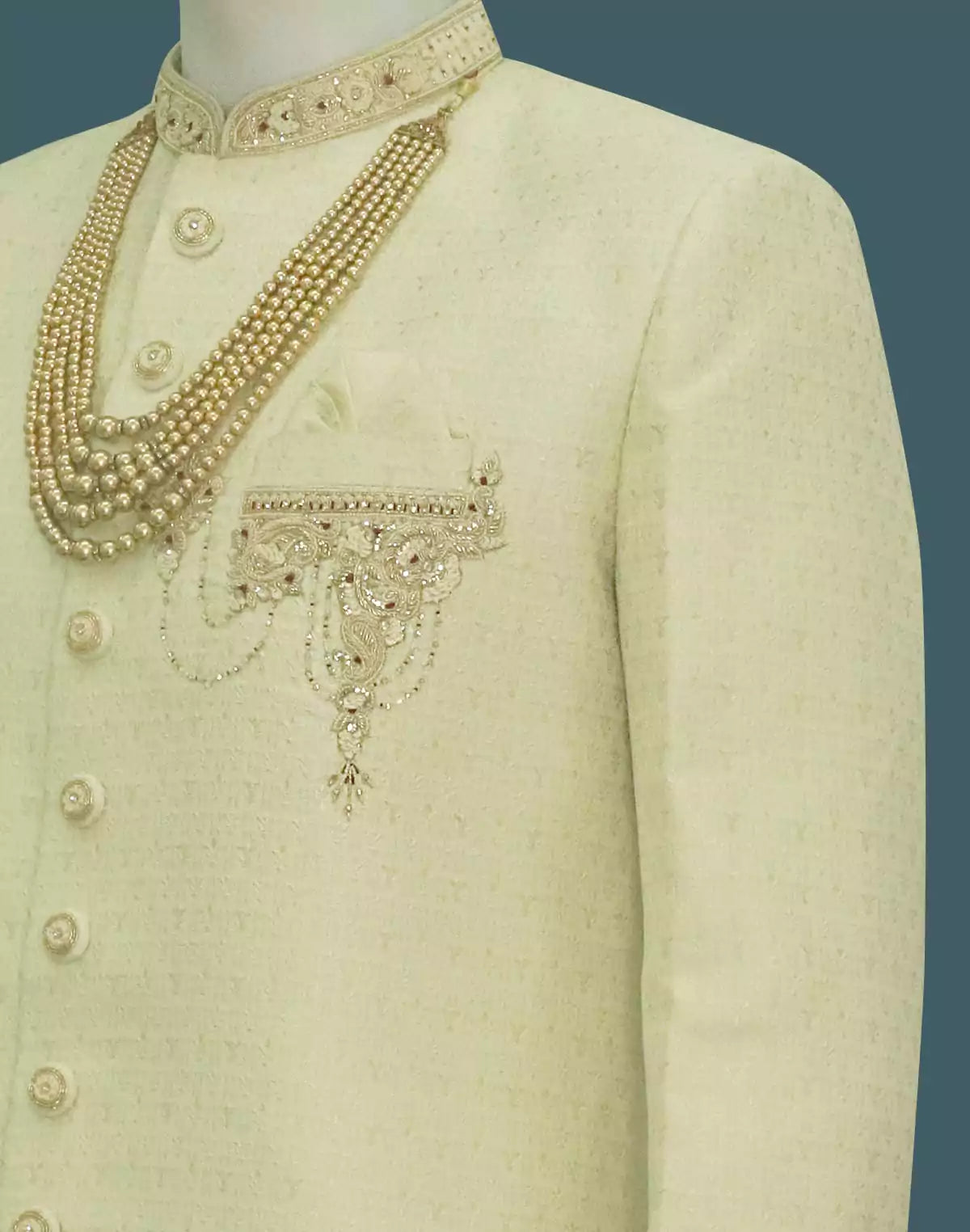 Image of Lemon Yellow Jacquard Indo Western Set