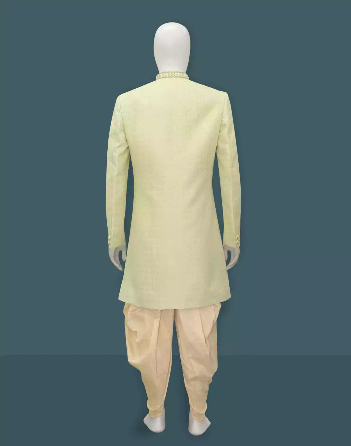 Image of Lemon Yellow Jacquard Indo Western Set