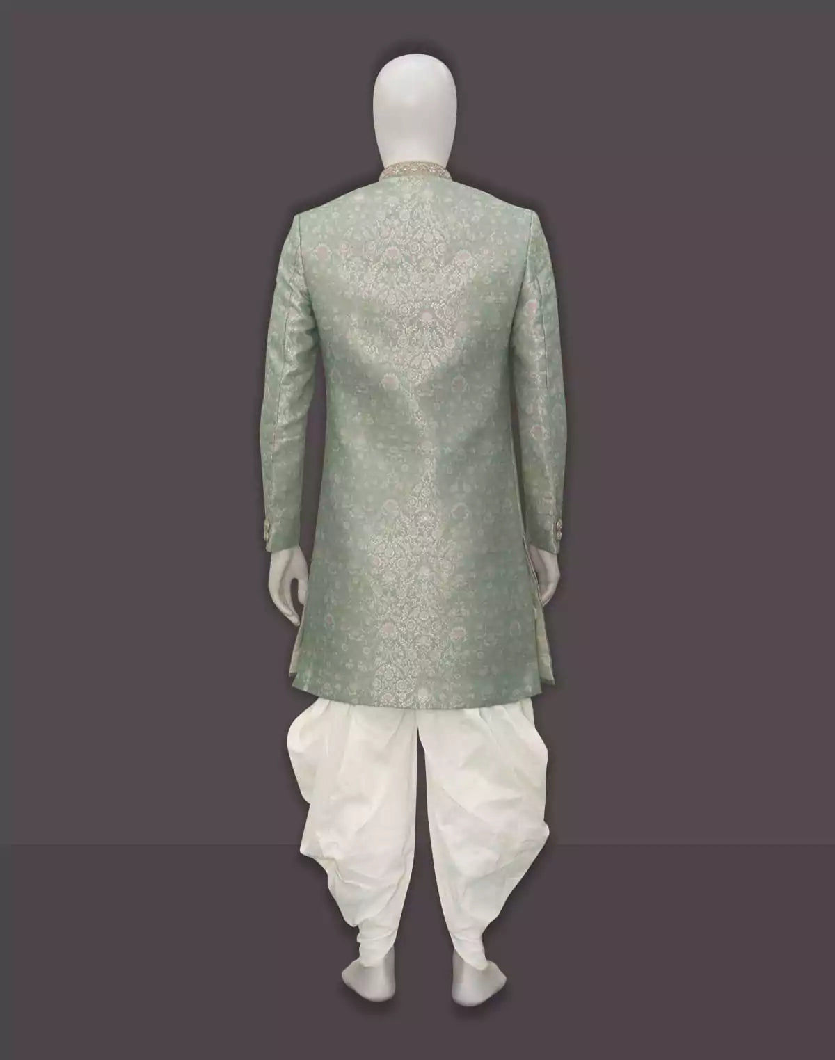 Image of Pista Green Floral Jacquard Indo Western Set