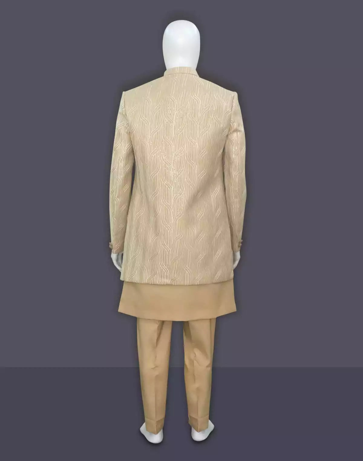 Image of Fawn Colour Milky Silk Open Jacket Style Indo Western