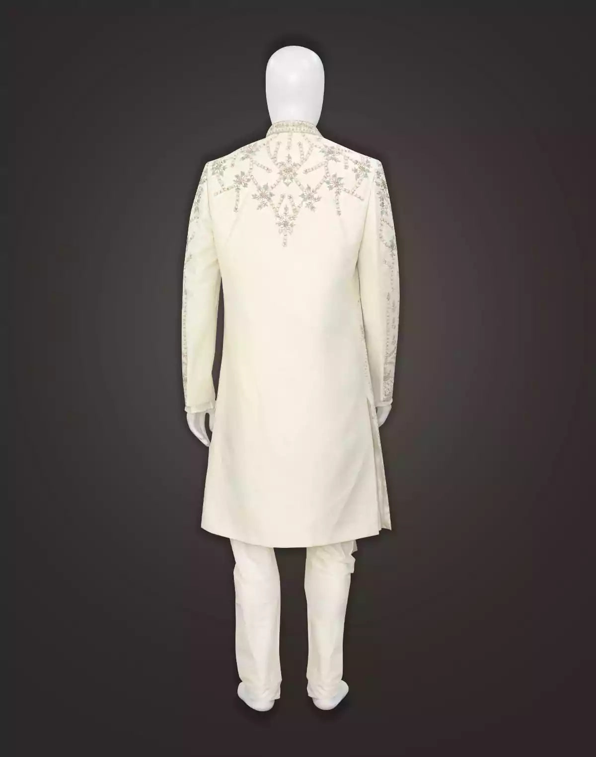 Image of Attractive White Coloured Zardosi work Raw Silk Indo Western Set with Dupatta