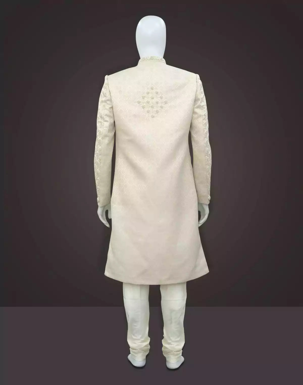 Image of Stylish Cream heavy Cutdana work Sherwani with Dupatta