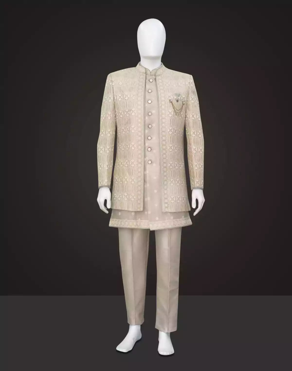 Image of Grey Matka Silk Embroidery work Stylish Indo Open Jacket