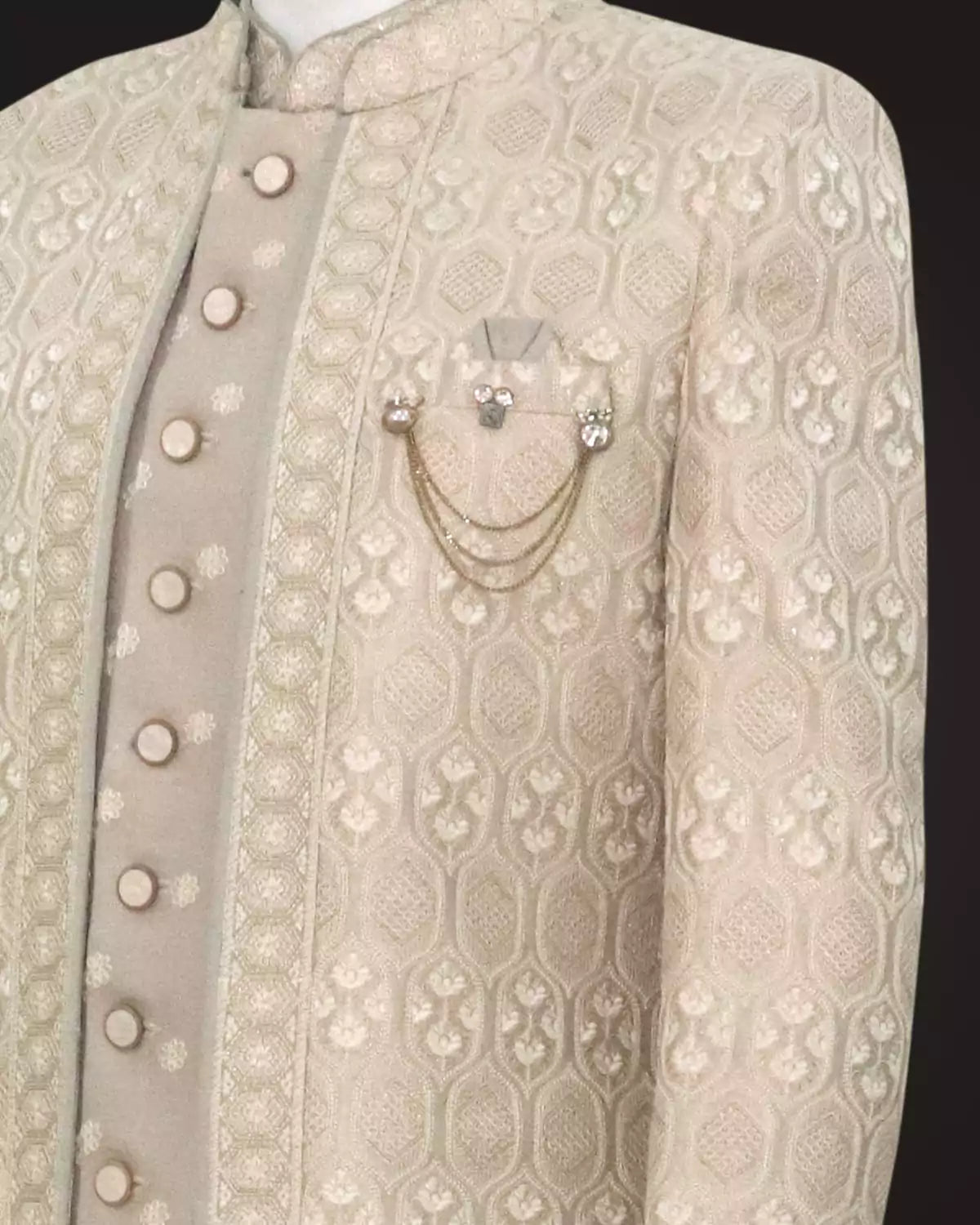 Image of Grey Matka Silk Embroidery work Stylish Indo Open Jacket