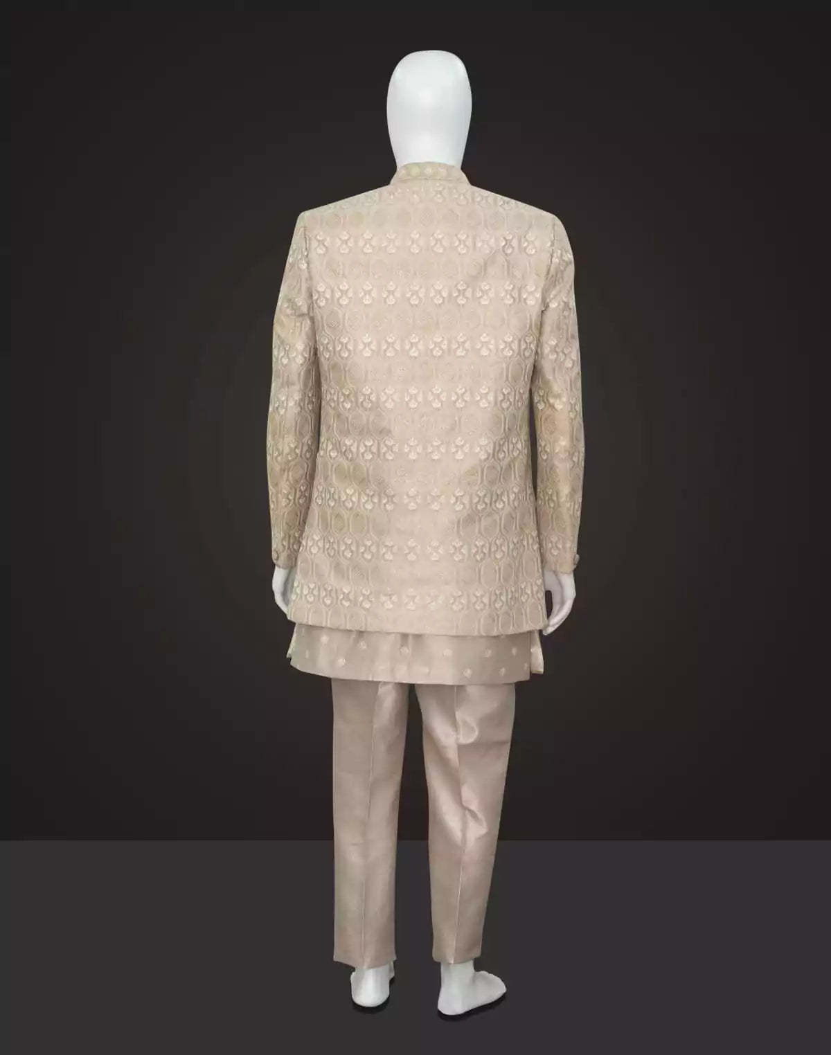Image of Grey Matka Silk Embroidery work Stylish Indo Open Jacket