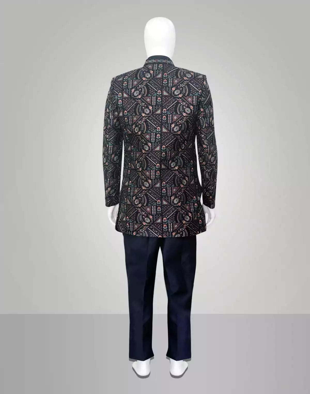 Image of Blue Embroidery work Raw Silk Indo Open Jacket Set