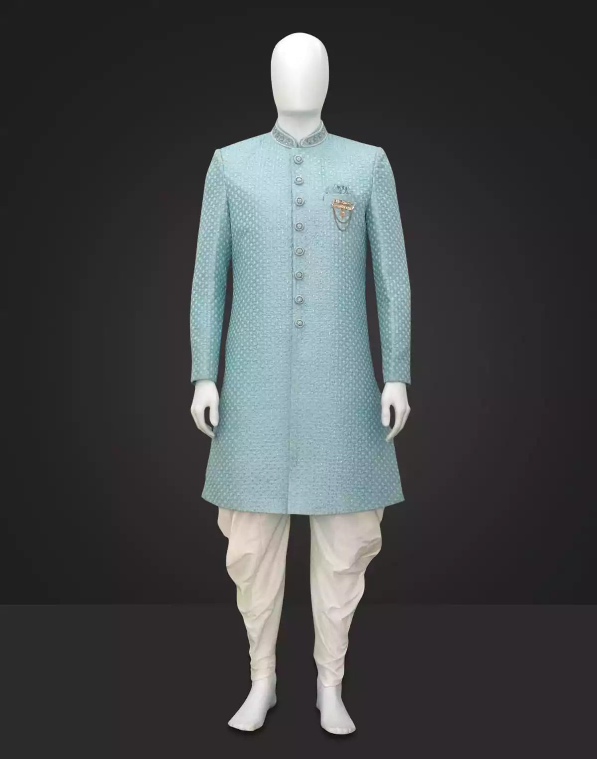 Image of Light Sky Colour Jacquard Embroidery work Indo Set