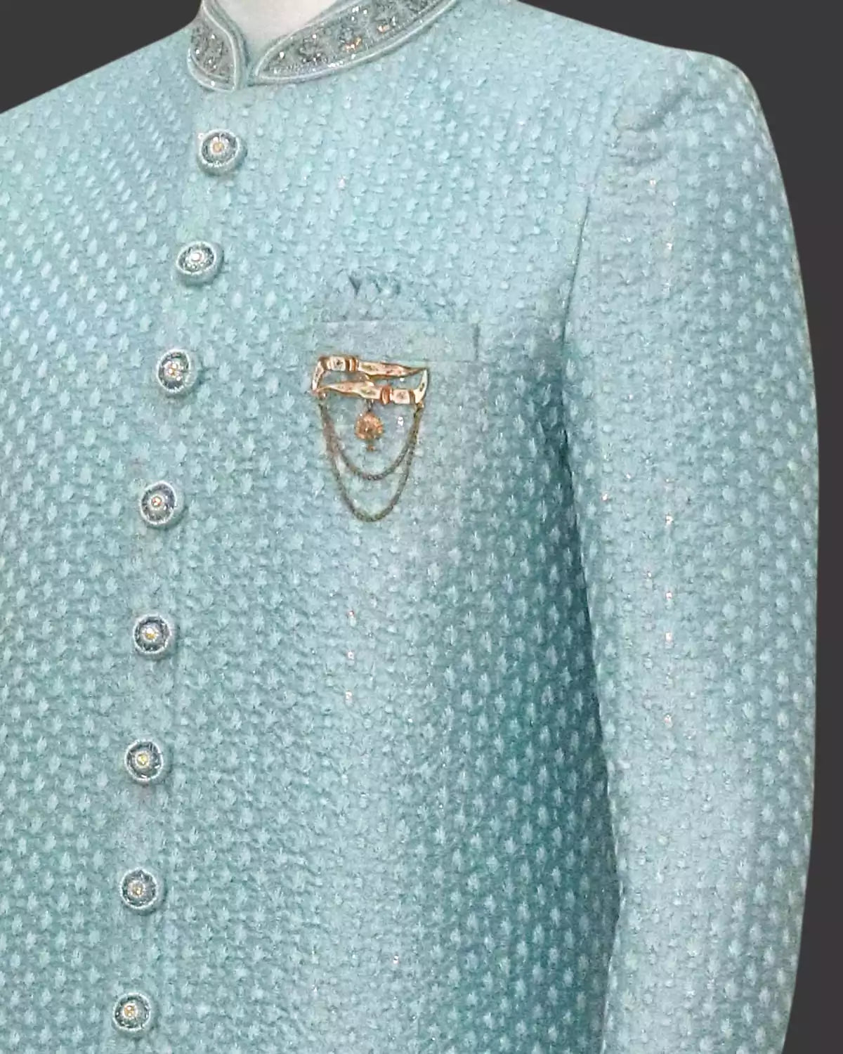 Image of Light Sky Colour Jacquard Embroidery work Indo Set