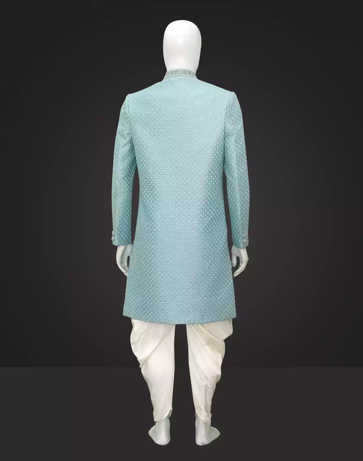 Image of Light Sky Colour Jacquard Embroidery work Indo Set