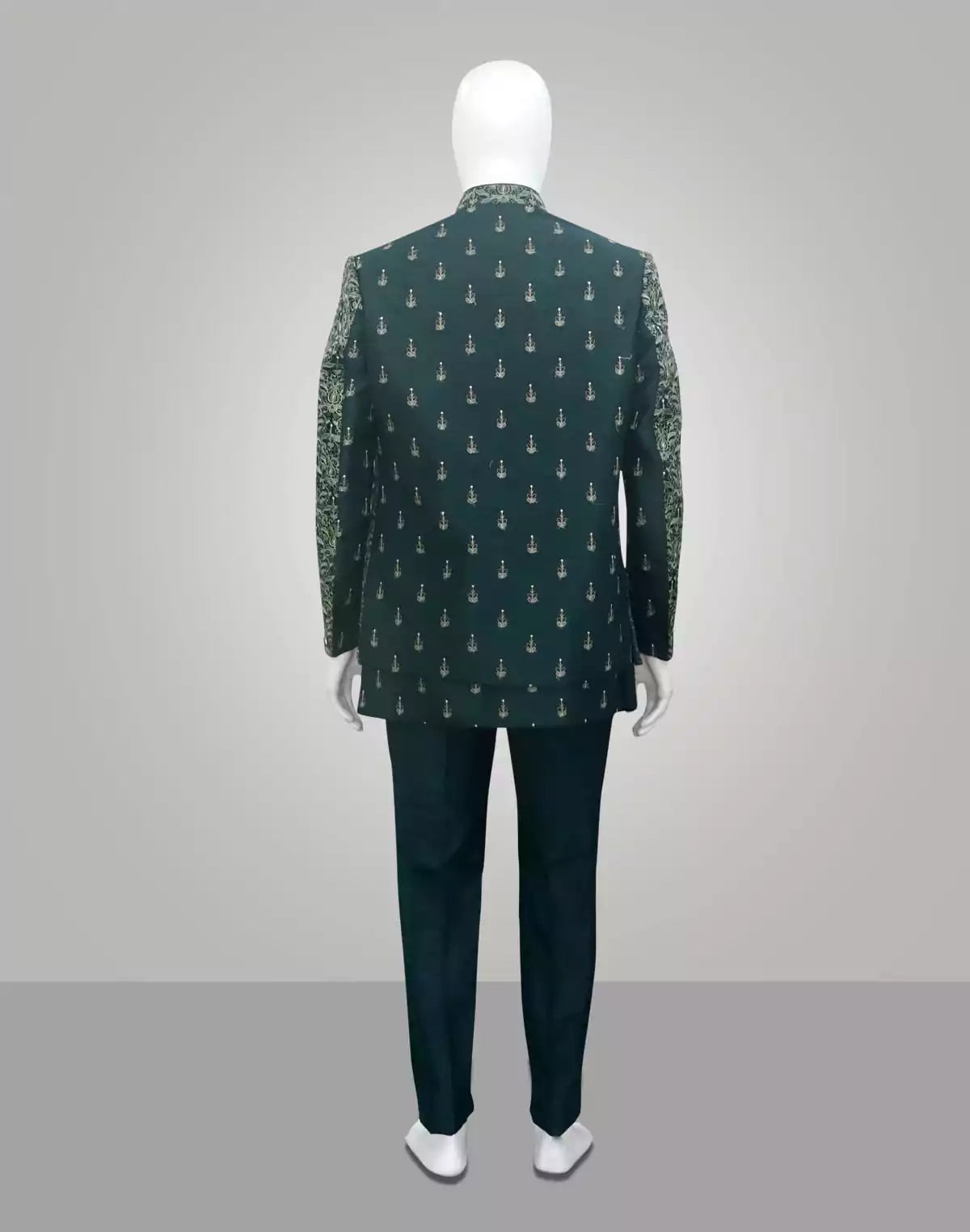Image of Rama Green Open Jacket Style Raw Silk Indo Western