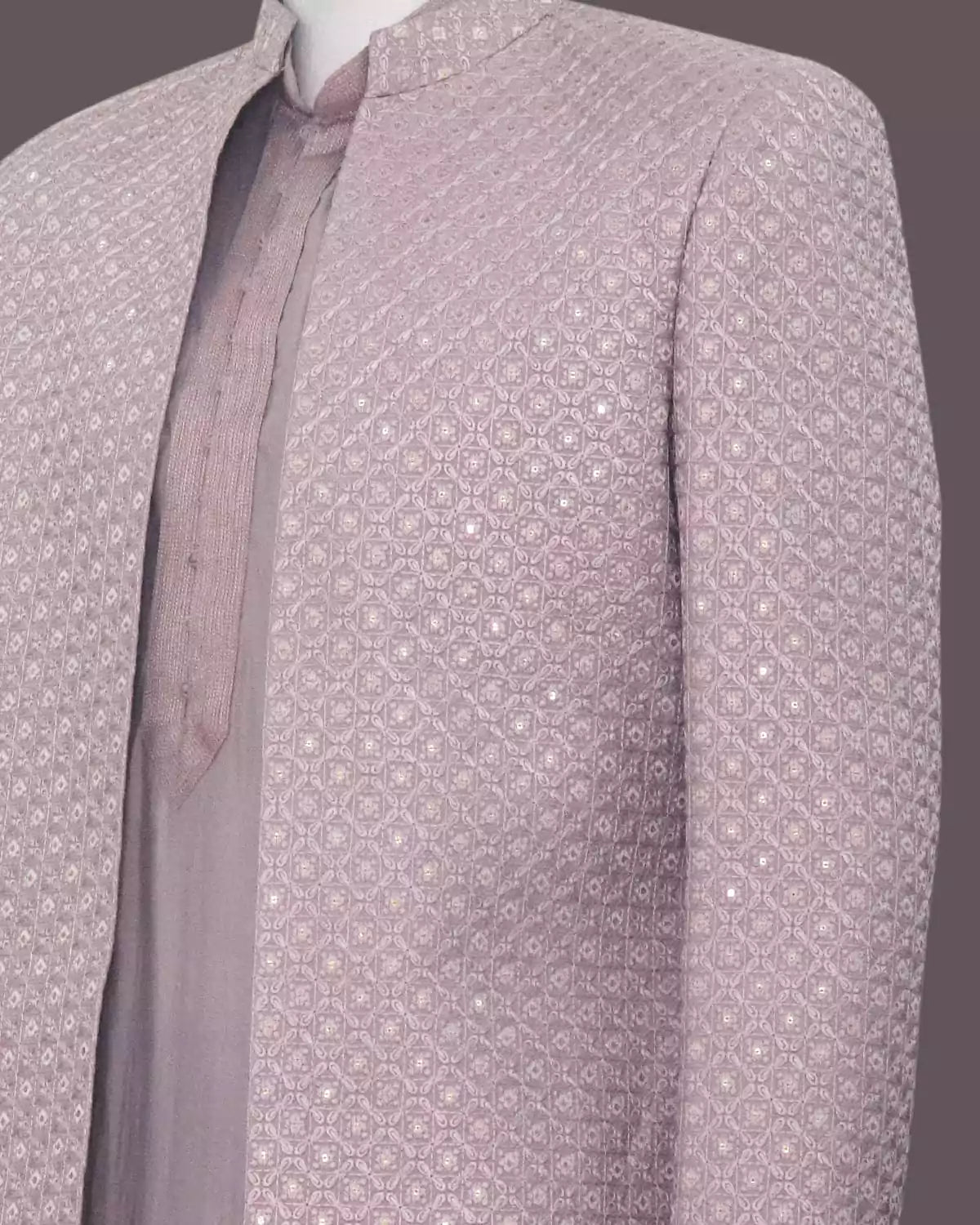 Image of Light Pink Open Jacket Embroidery work Indo Western