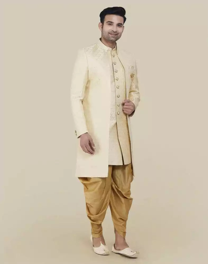 Image of Cream Coloured Self Brocade Indo Open Jacket