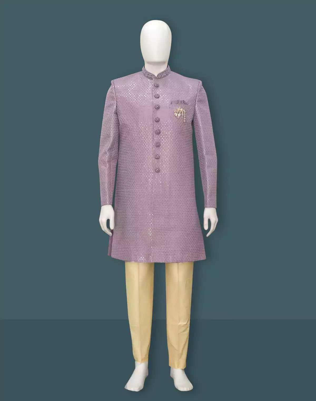 Image of Light Purple Raw Silk Indo Western with Open Jacket