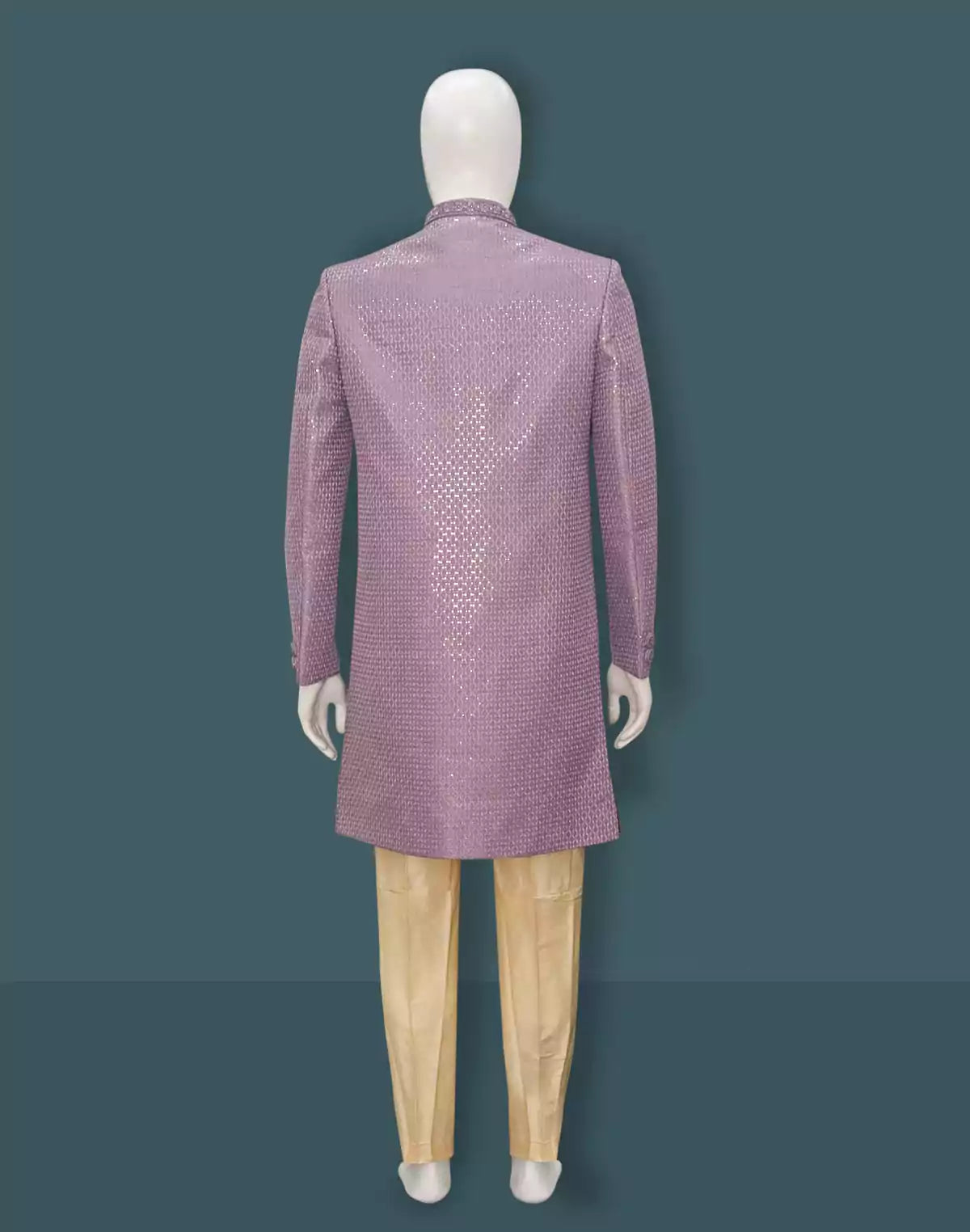 Image of Light Purple Raw Silk Indo Western with Open Jacket