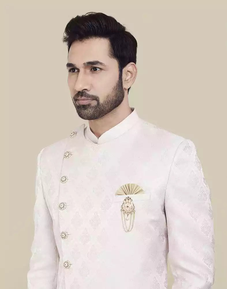 Image of Brocade Peach Coloured Indo Western Sherwani Set
