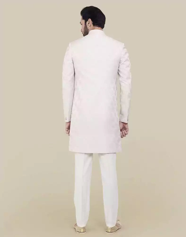 Image of Brocade Peach Coloured Indo Western Sherwani Set