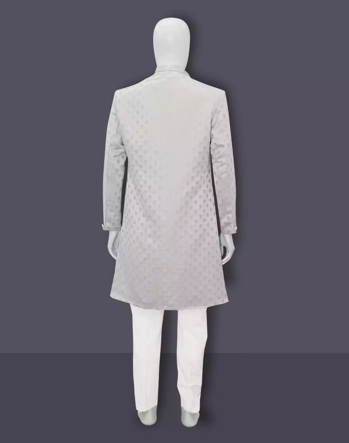 Image of Grey Self Design Jacquard fabric Semi Indo Set