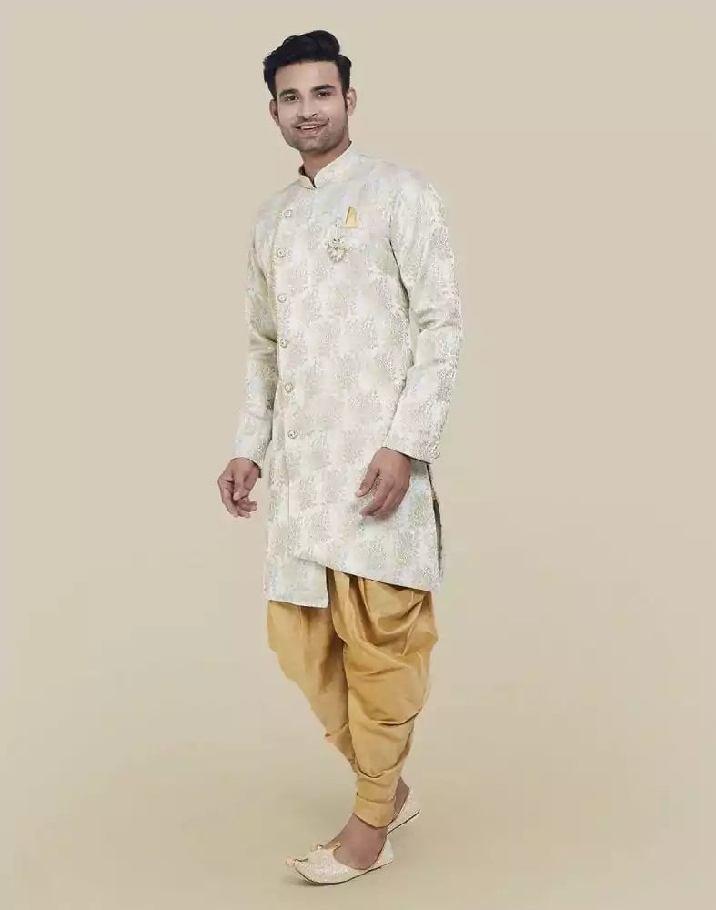 Image of Grey Self Highlighted Design Semi Indo Western Set