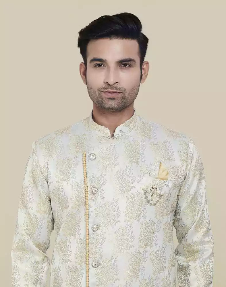 Image of Grey Self Highlighted Design Semi Indo Western Set