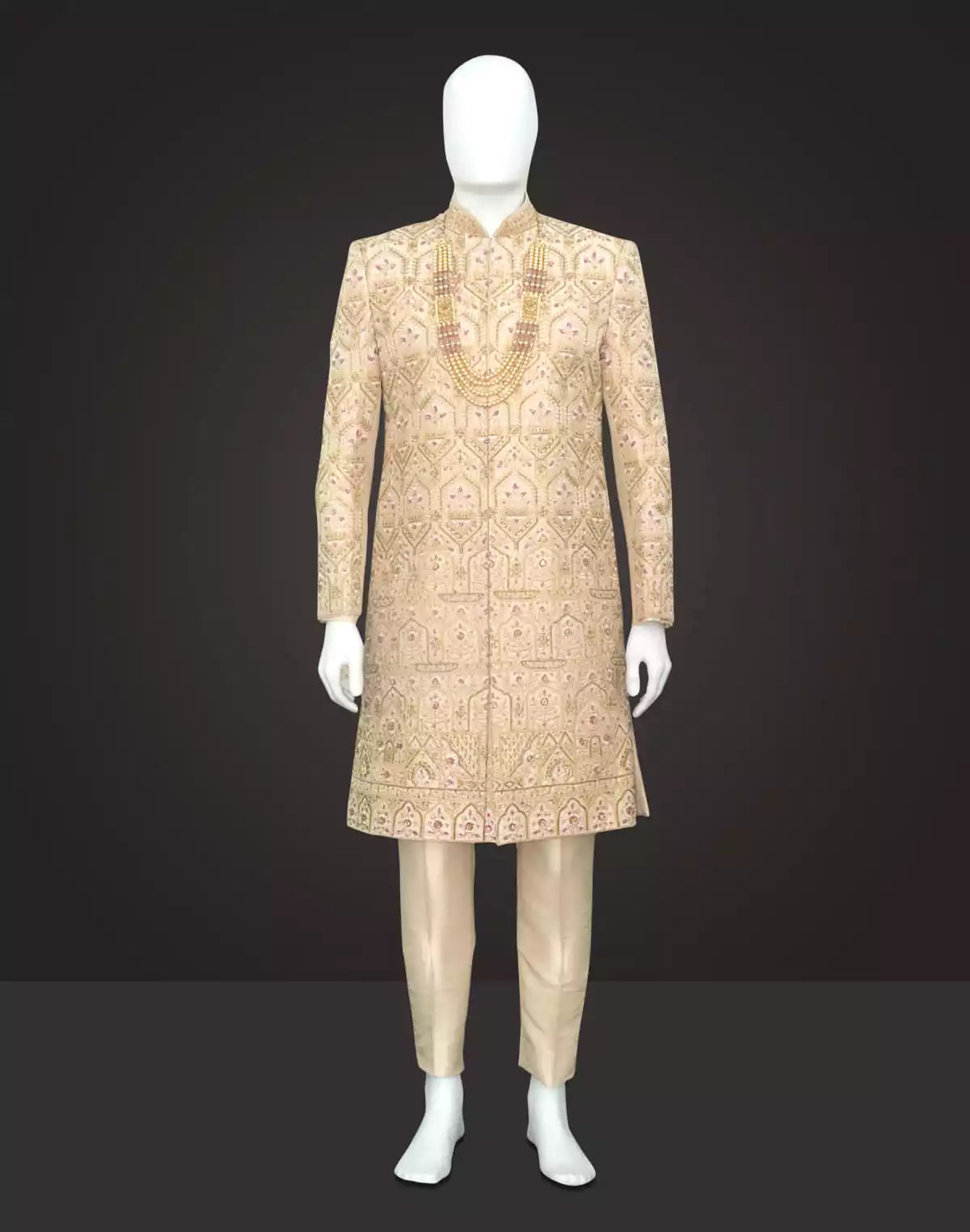 Image of Light Cream all over heavy Cutdana with Embroidery work Raw Silk Indo Western Set