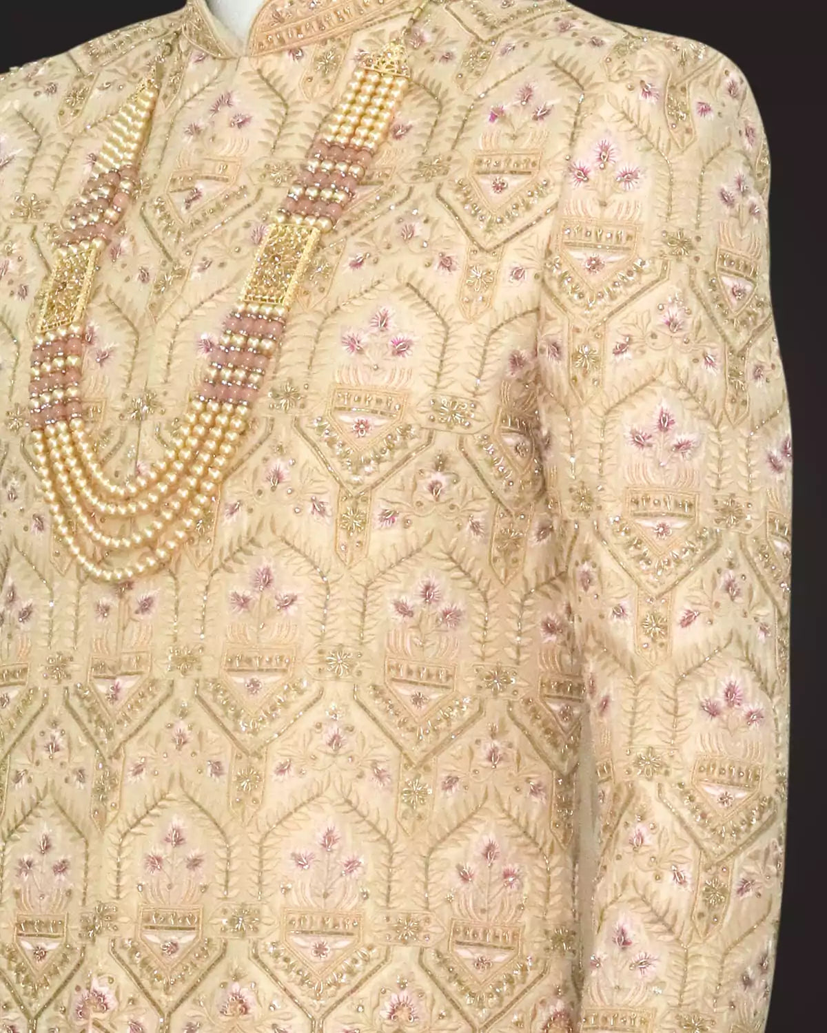 Image of Light Cream all over heavy Cutdana with Embroidery work Raw Silk Indo Western Set