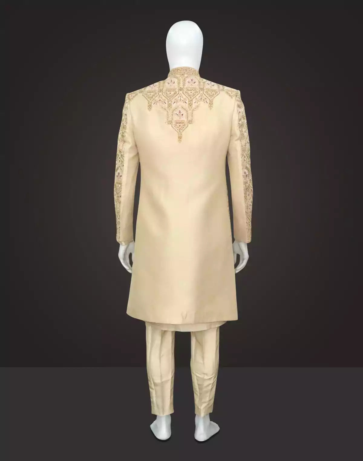 Image of Light Cream all over heavy Cutdana with Embroidery work Raw Silk Indo Western Set