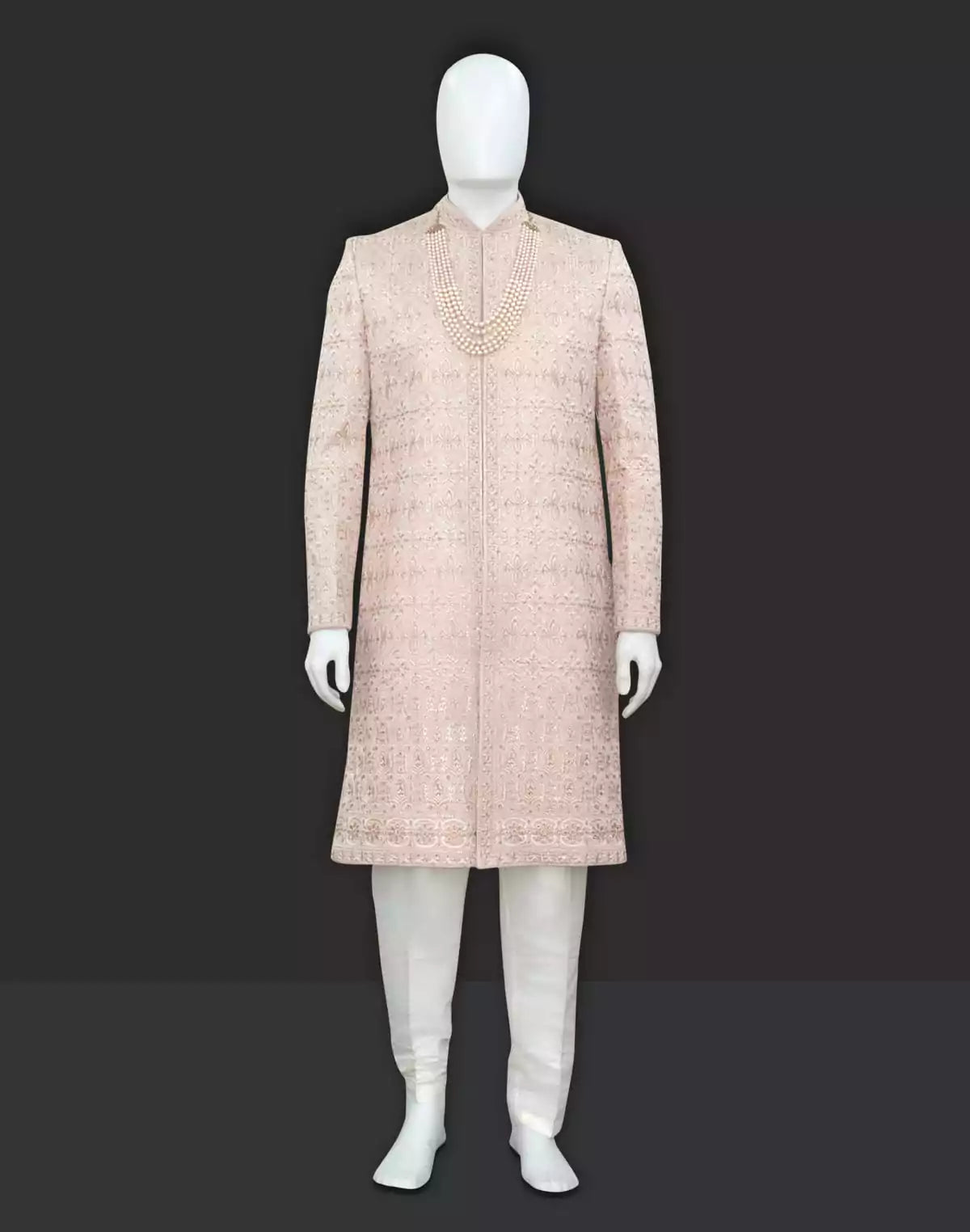 Image of Raw Silk Sherwani Set in Floral Embroidery work