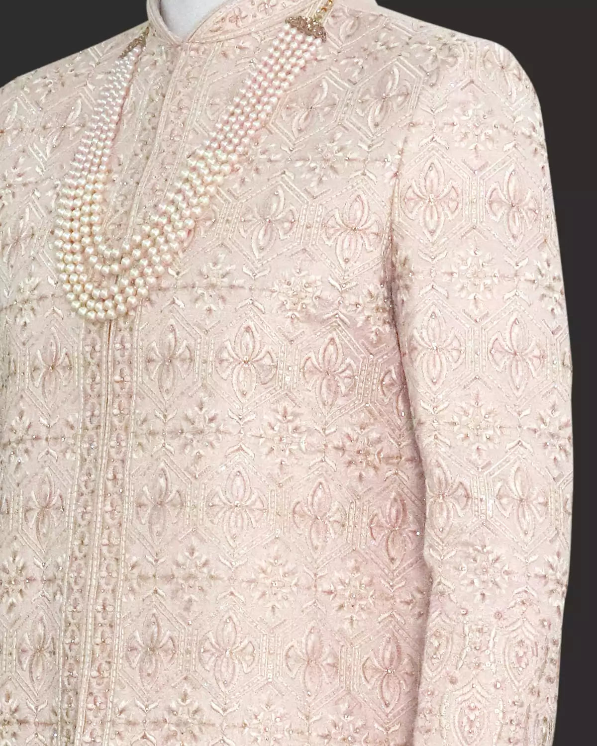 Image of Raw Silk Sherwani Set in Floral Embroidery work