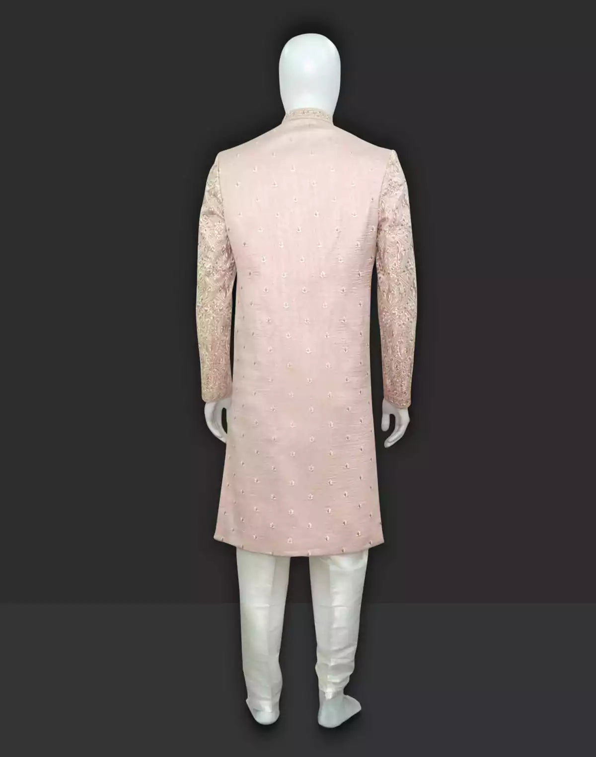 Image of Raw Silk Sherwani Set in Floral Embroidery work