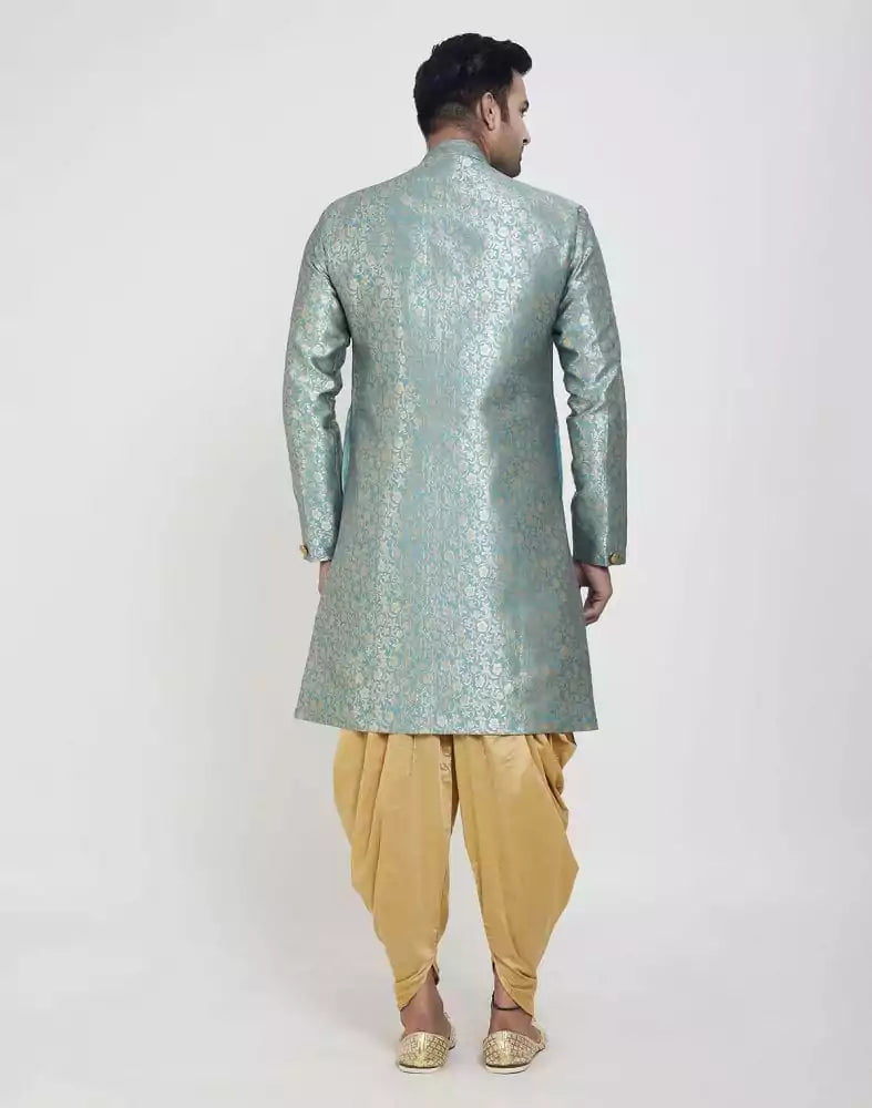Image of Firozi Coloured Jacquard Design Semi Indo Western Set