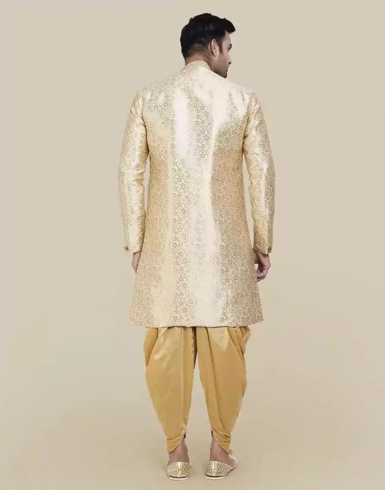Image of Gold Colour Jacquard Design Semi Indo Western Set