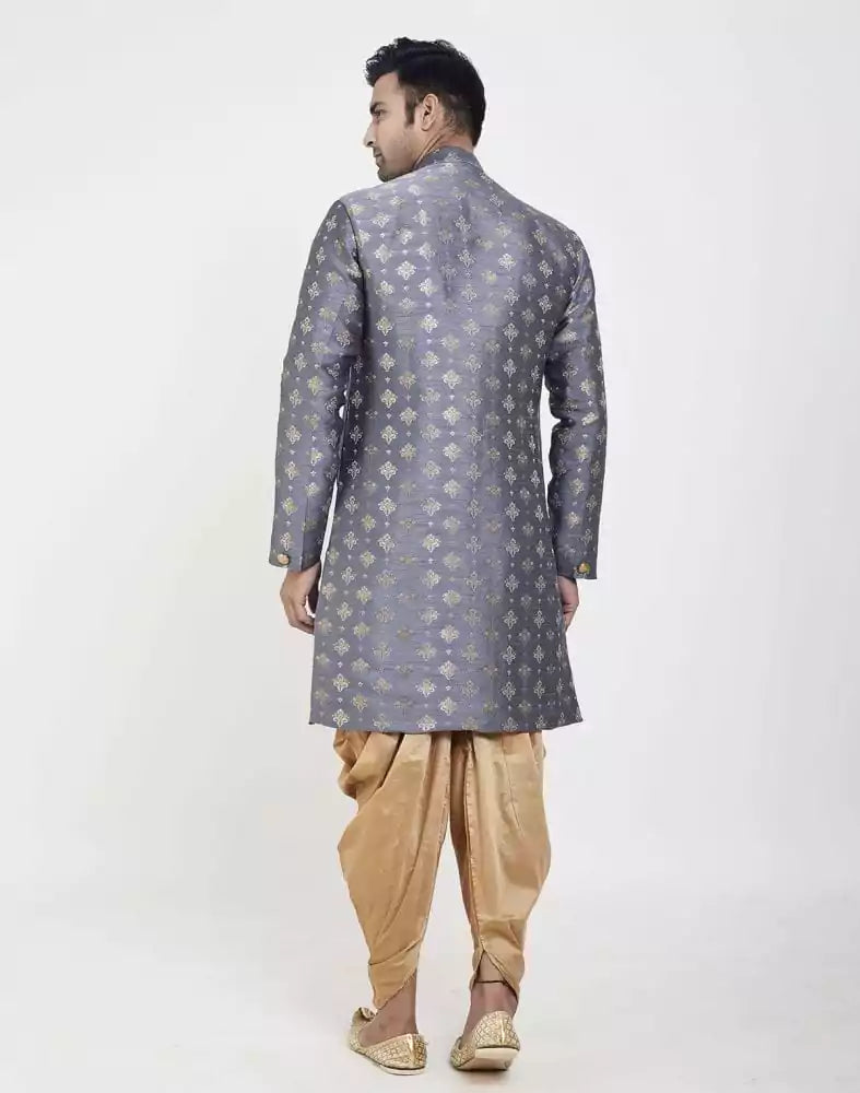 Image of Grey Coloured Stylish and Smooth Jacquard Design Semi Indo Western Set