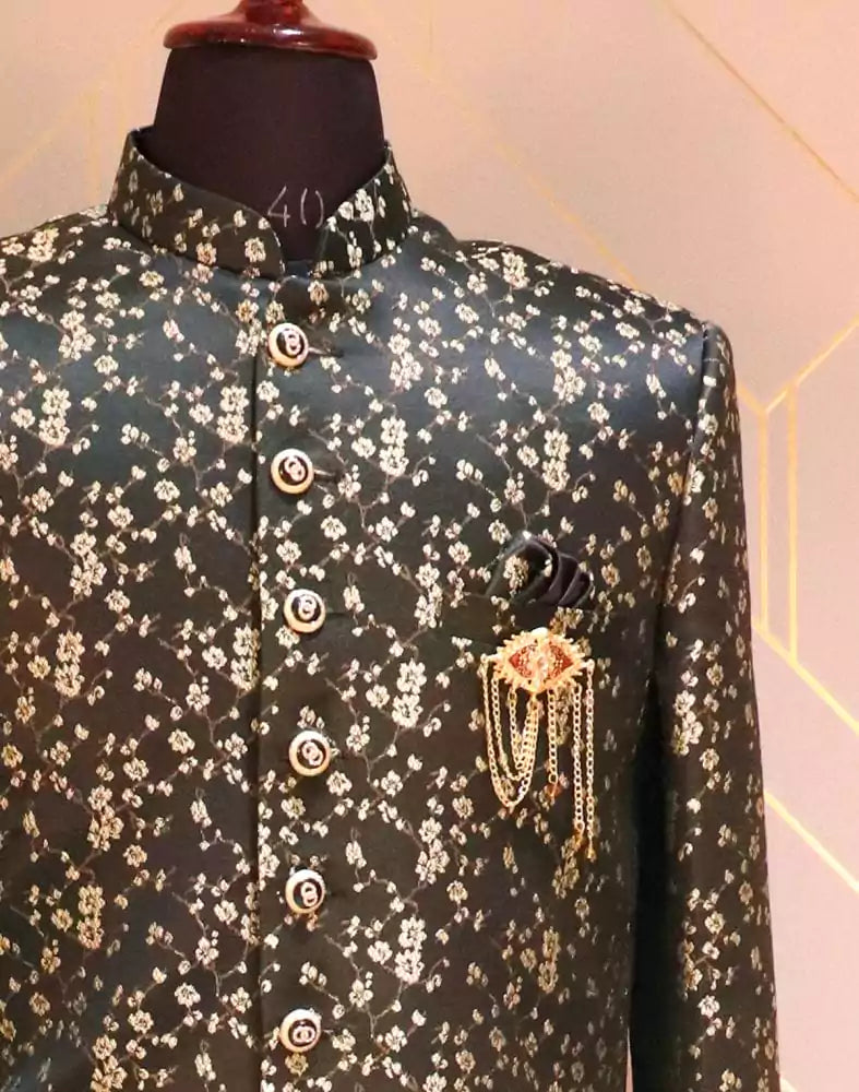 Image of Brown Jacquard Indo-Western Set