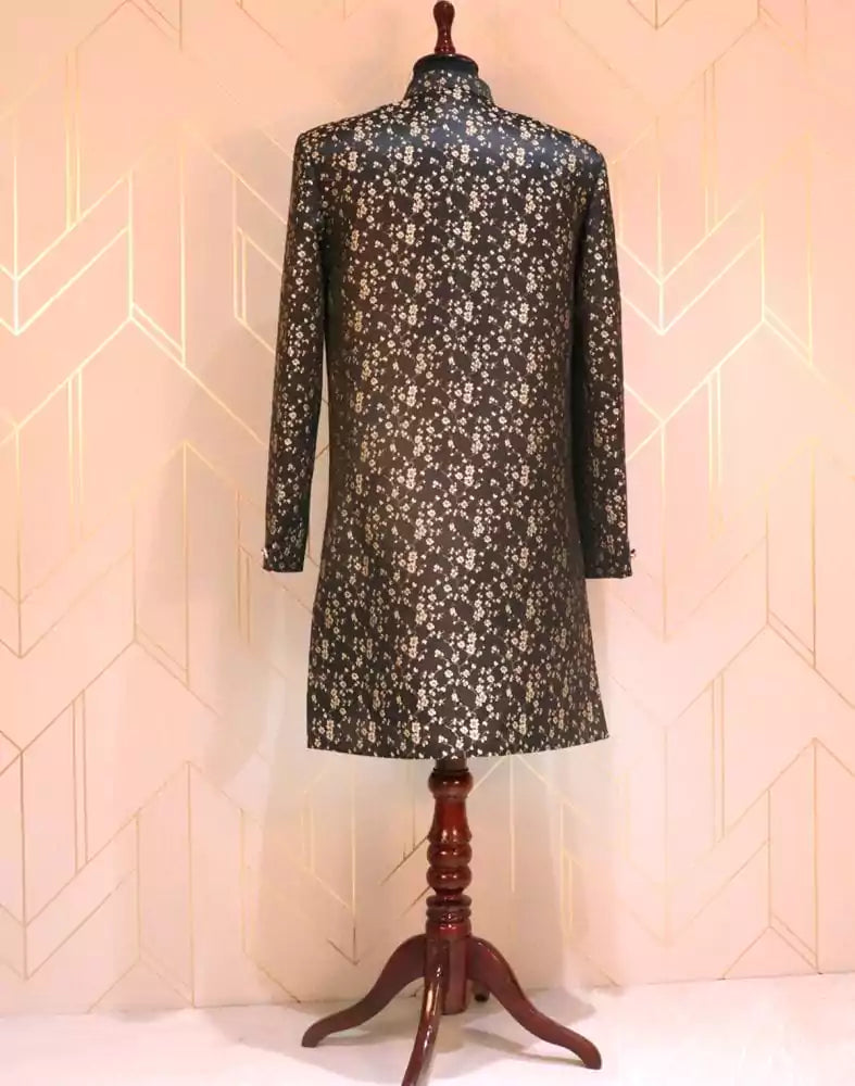 Image of Brown Jacquard Indo-Western Set