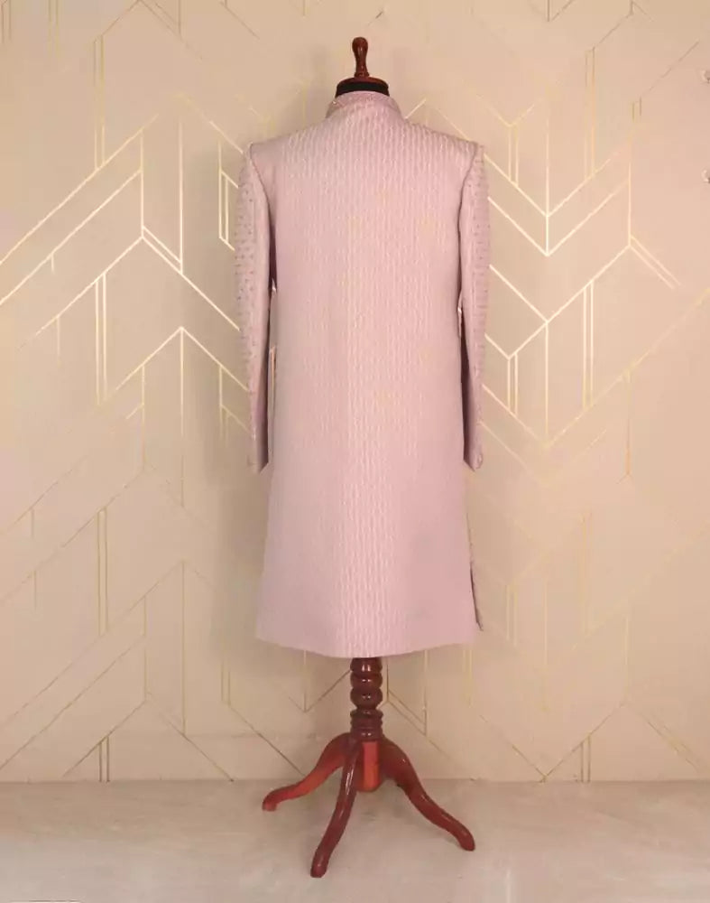 Image of Smart and Elegant Pink Chevron Satin Beads work Indo-Western Set