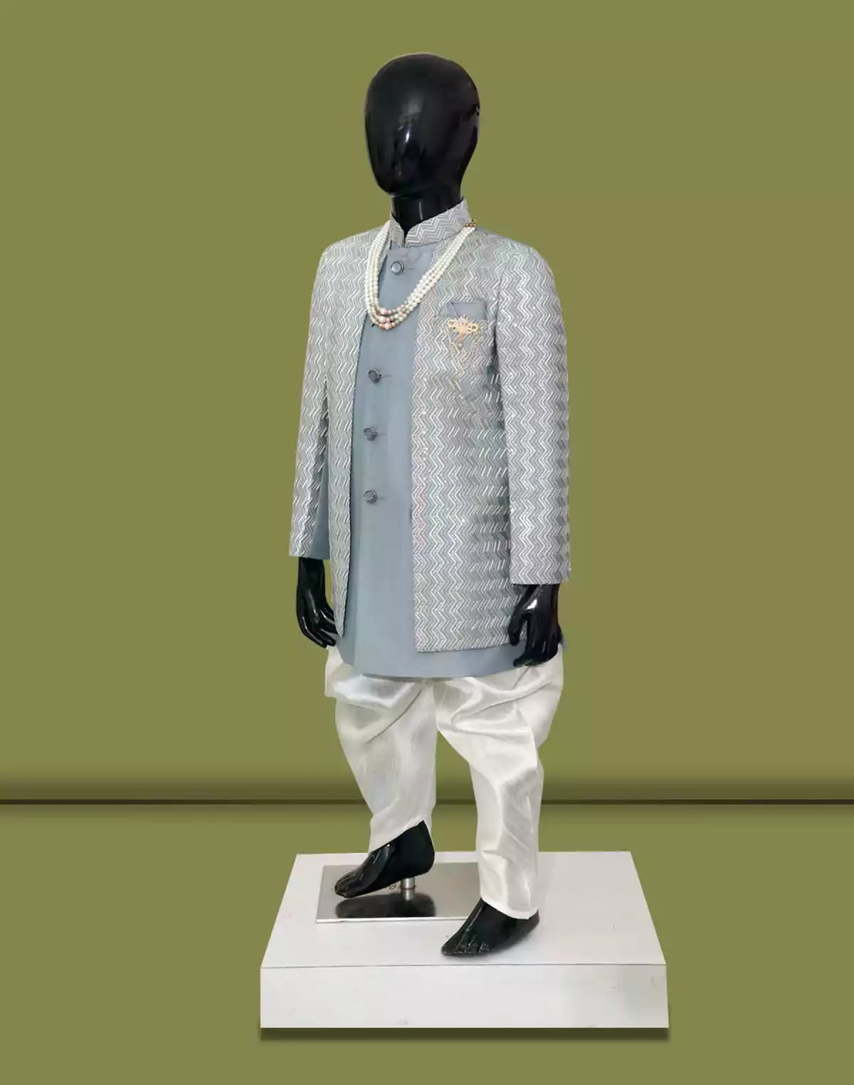 Image of Grey Sequins with Embroidery Party Wear Indo-Western Set with Pyjamas (Sets of 2)