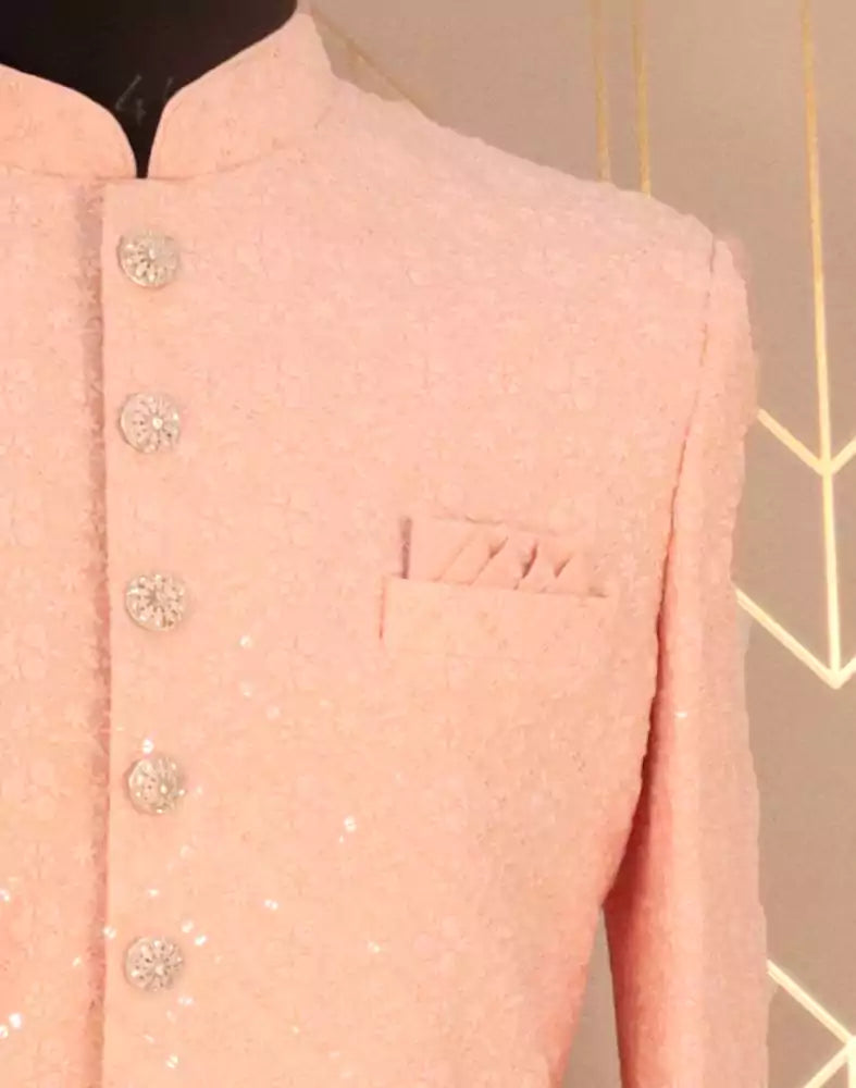 Image of Charismatic Peach Floral Chiffon Chikankari Indo-Western Set