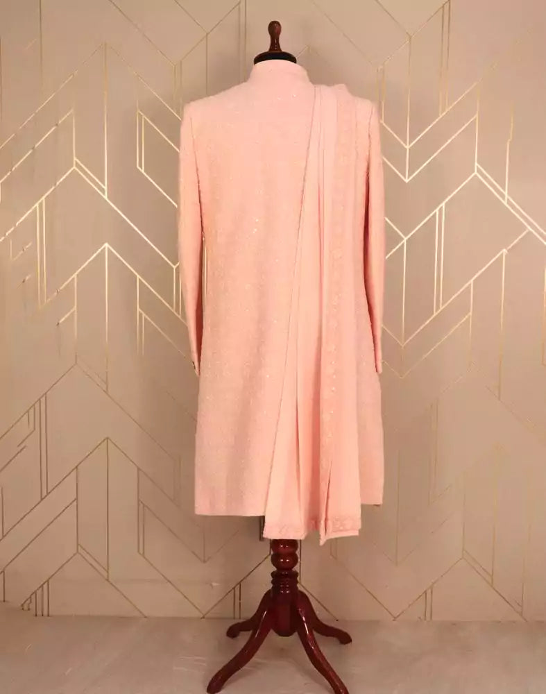 Image of Charismatic Peach Floral Chiffon Chikankari Indo-Western Set