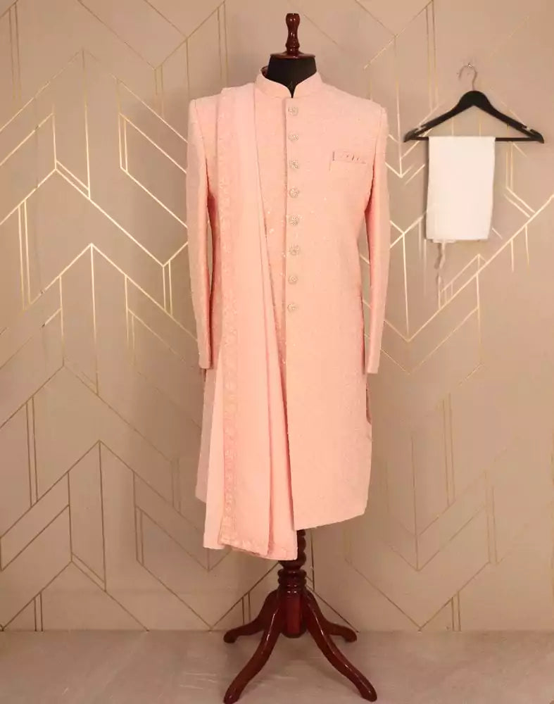 Image of Charismatic Peach Floral Chiffon Chikankari Indo-Western Set