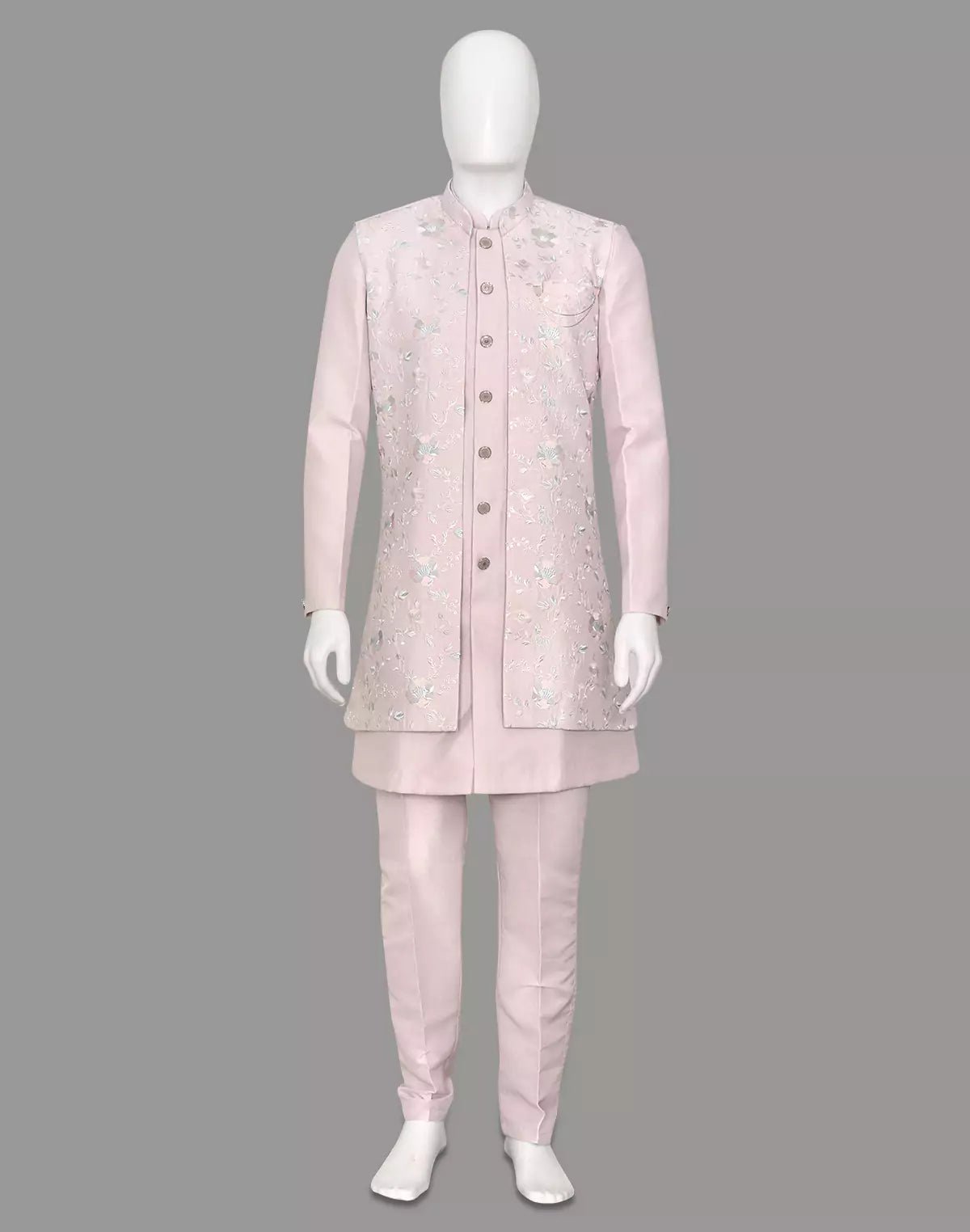 Image of Indya Light Pink Embroidery Floral Raw Silk Kurta Jacket Set - South India Shopping Mall