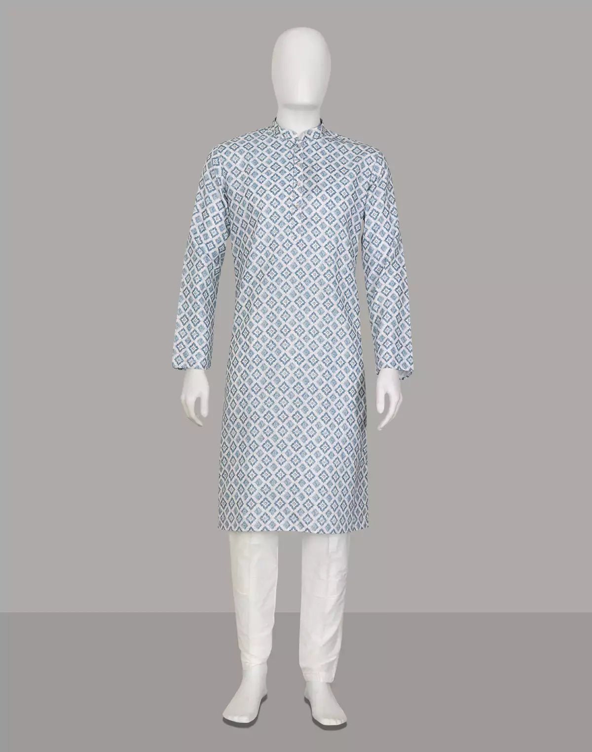 Image of Ink Blue Floral Design Cotton Straight Kurta with Pyjama - South India Shopping Mall