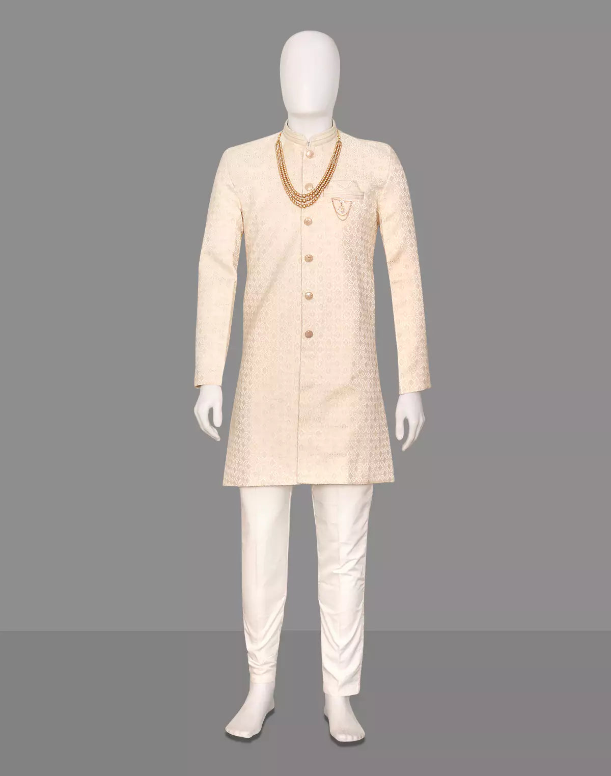 Image of Golden Fawn Self Patterned Jacquard Semi Indo with Mala