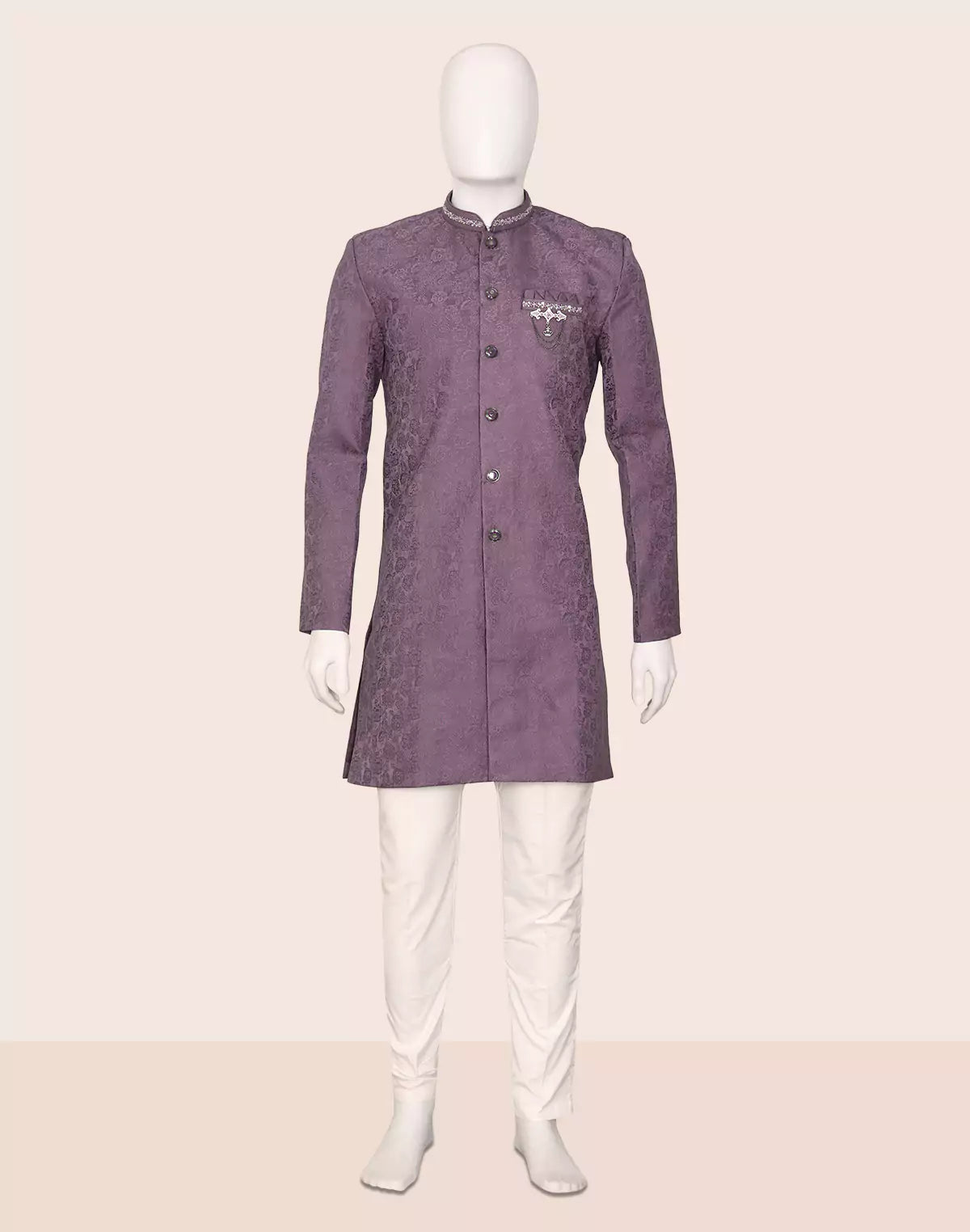 Image of Designer Purple Self Patterned Jacquard Semi Indo