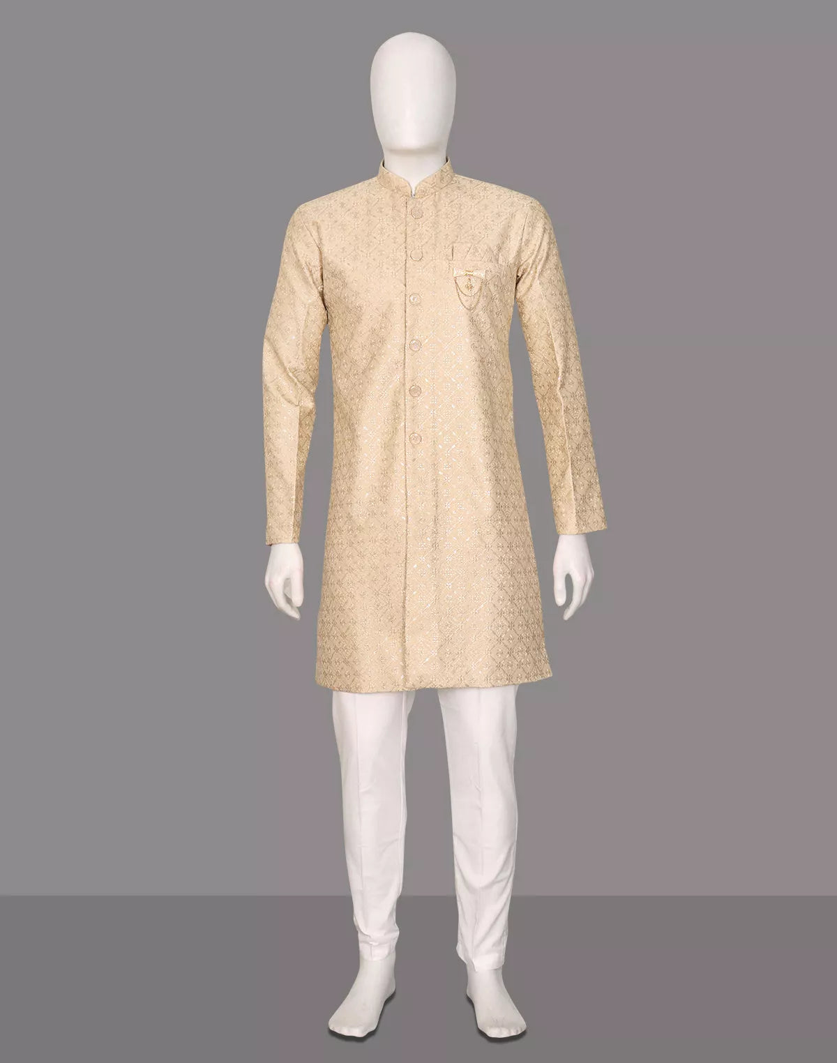 Image of Chiku Colour Floral Thread work Cotton Silk Semi Indo