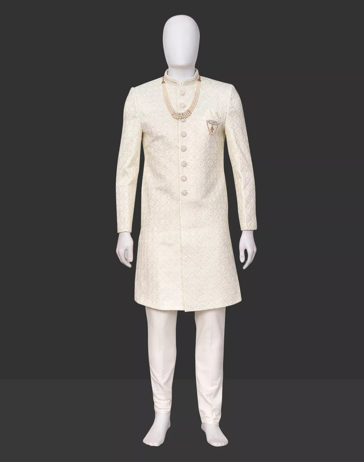 Image of Exclusive Cream Cotton Silk Thread work Indo Western with Mala