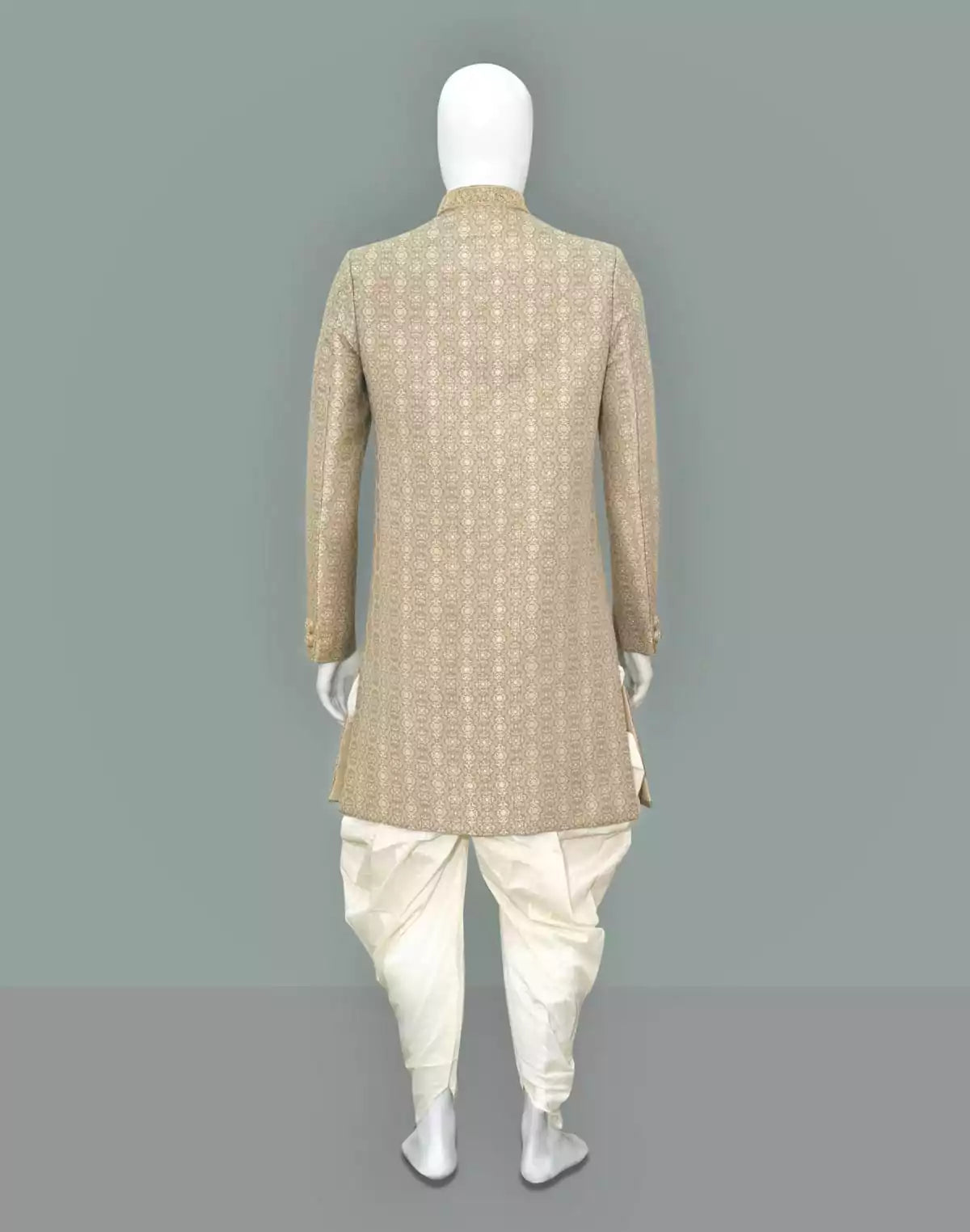 Image of Light Pista Green all over Floral weaving Jacquard Indo Western Set