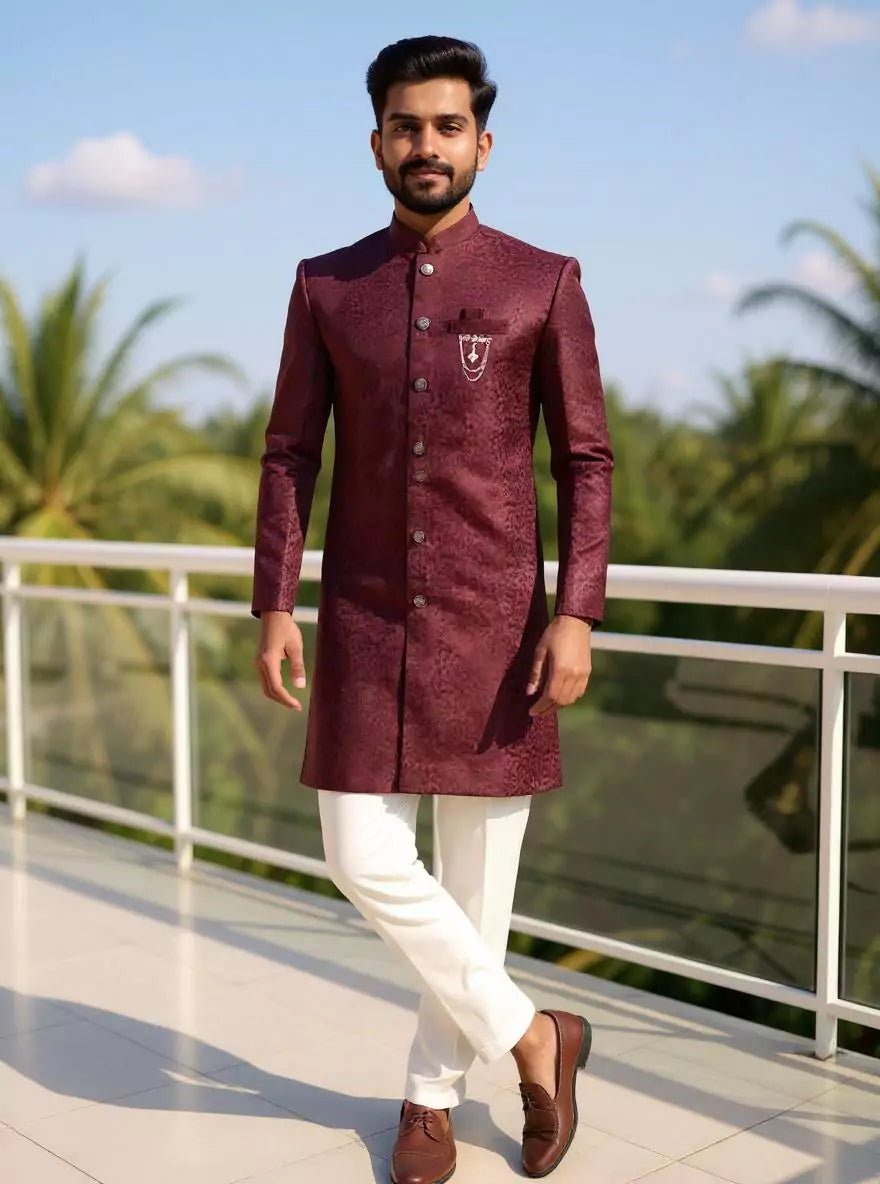 Wine Self Floral Design Jacquard Semi-Indo